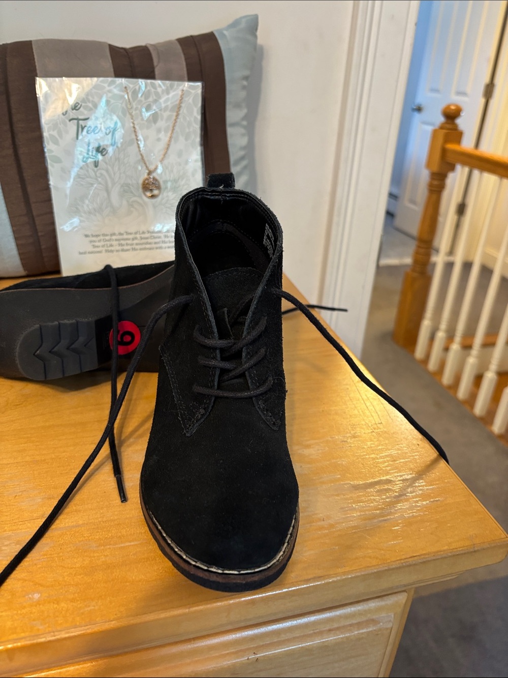 White Mountain Black Suede Lace-Up Ankle Boots - Picture 6 of 6